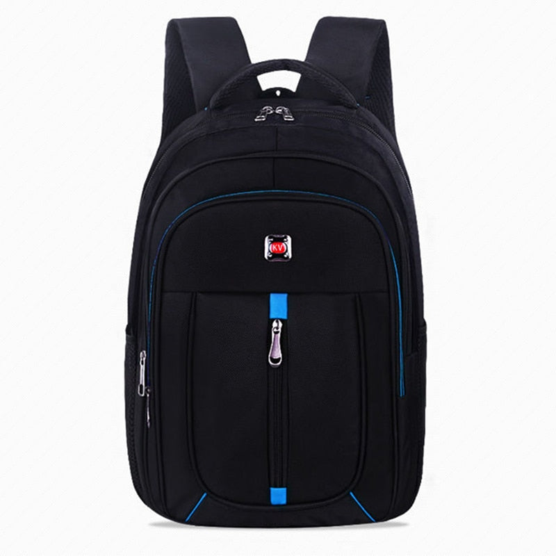 Mochila masculina casual WEIXIER em preto com detalhes em azul e múltiplos compartimentos