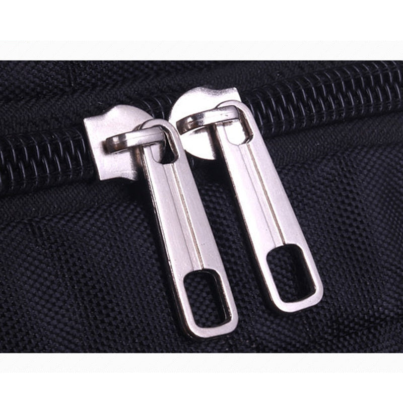 Detalhe do zíper da mochila masculina casual WEIXIER, mostrando o fechamento robusto e resistente