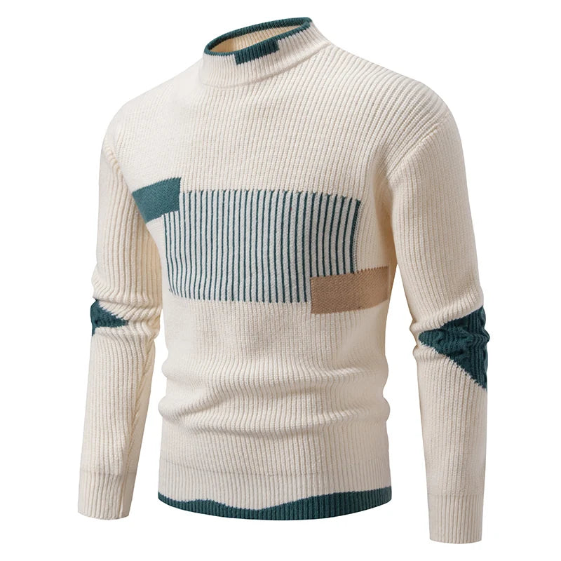 Casaco masculino de outono em tom claro com design moderno e listras coloridas