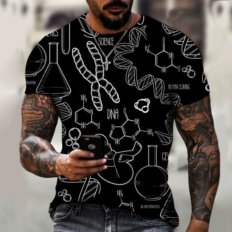 Camiseta masculina com estampa científica em preto, ideal para moda masculina casual