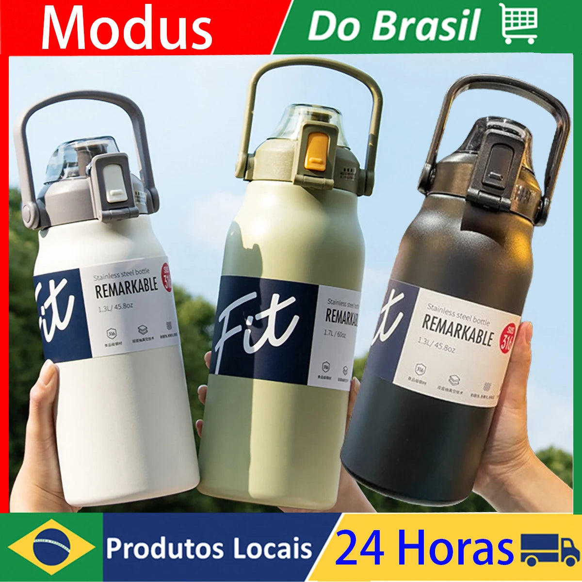 Garrafa térmica MODUS em três cores, ideal para viagens com Vacuum Flask para Camping