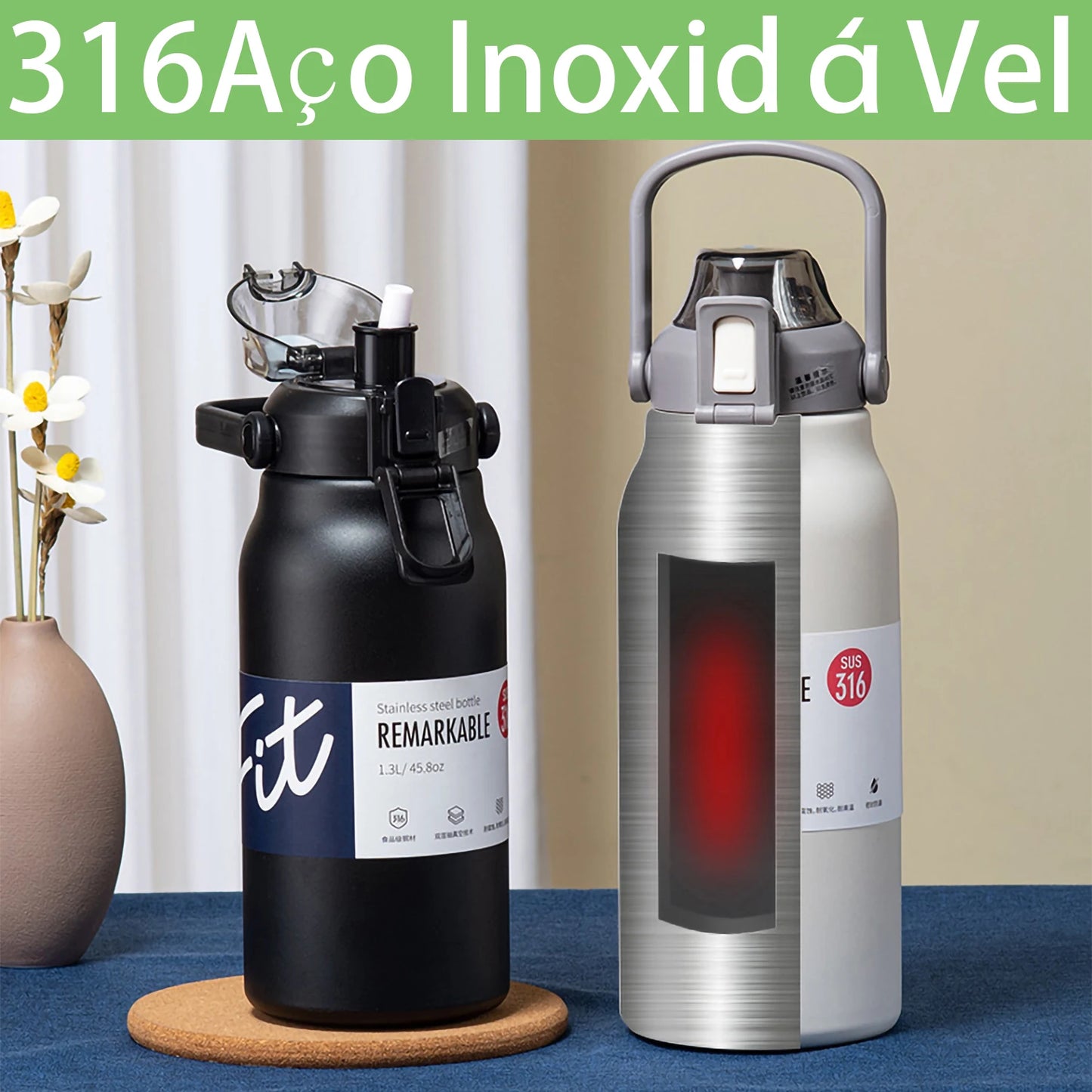 Garrafa térmica MODUS em aço inox com design moderno, ideal como Vacuum Flask para Camping