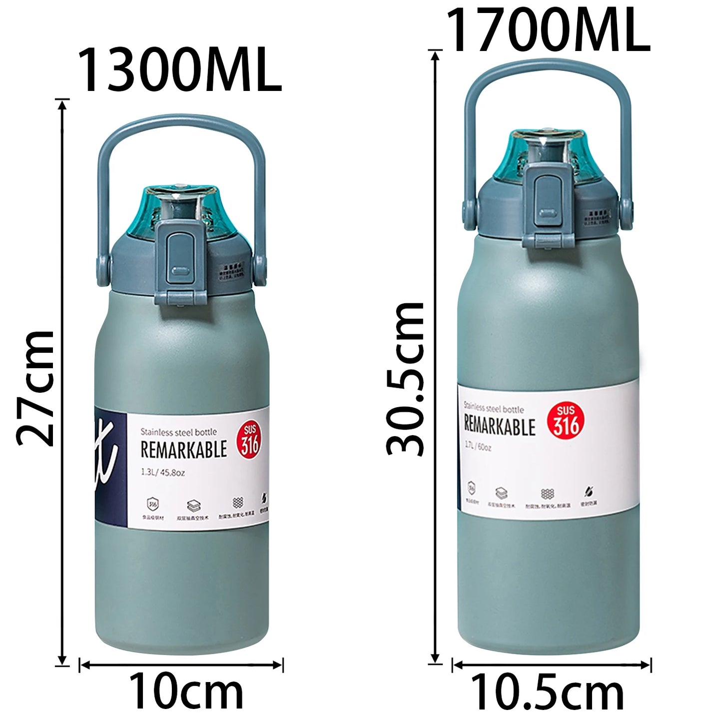 Garrafa térmica MODUS em duas capacidades, 1300ML e 1700ML, ideal como Vacuum Flask para Camping