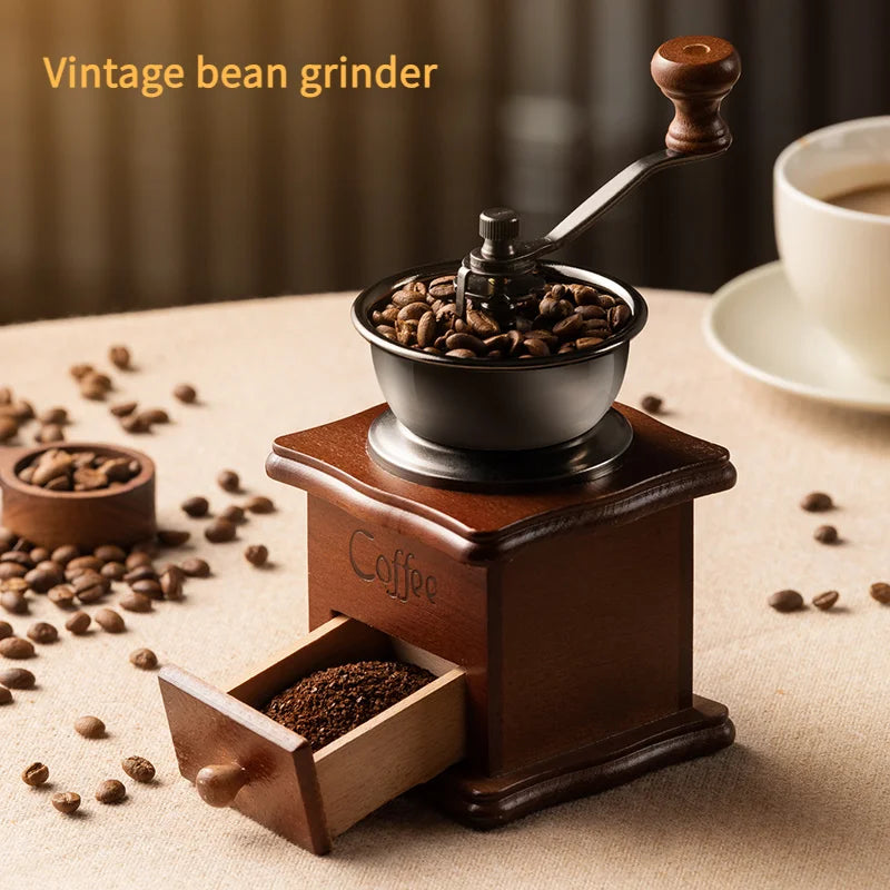Moedor de café com cabo de madeira da GIANXI em estilo vintage, com grãos de café e gaveta para pó