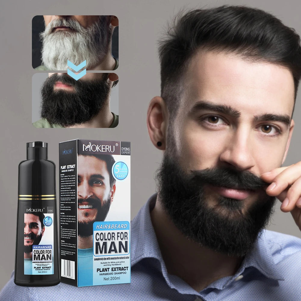 Shampoo para tingimento de barba masculina MOKERU com extrato de plantas para cobertura de cabelos brancos