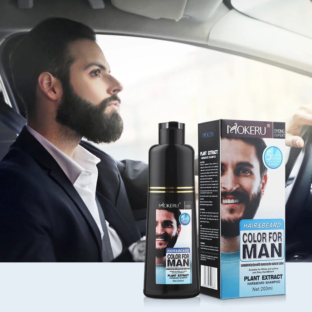 Shampoo para tingimento de barba masculina MOKERU com extrato vegetal e embalagem de 200ml
