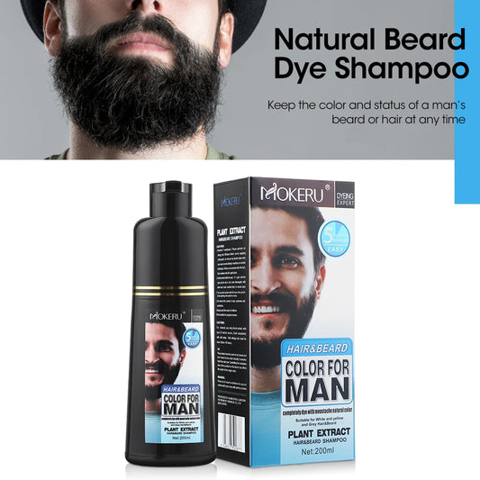 Shampoo para tingimento de barba masculina MOKERU com extrato de plantas para manter a cor do cabelo e da barba