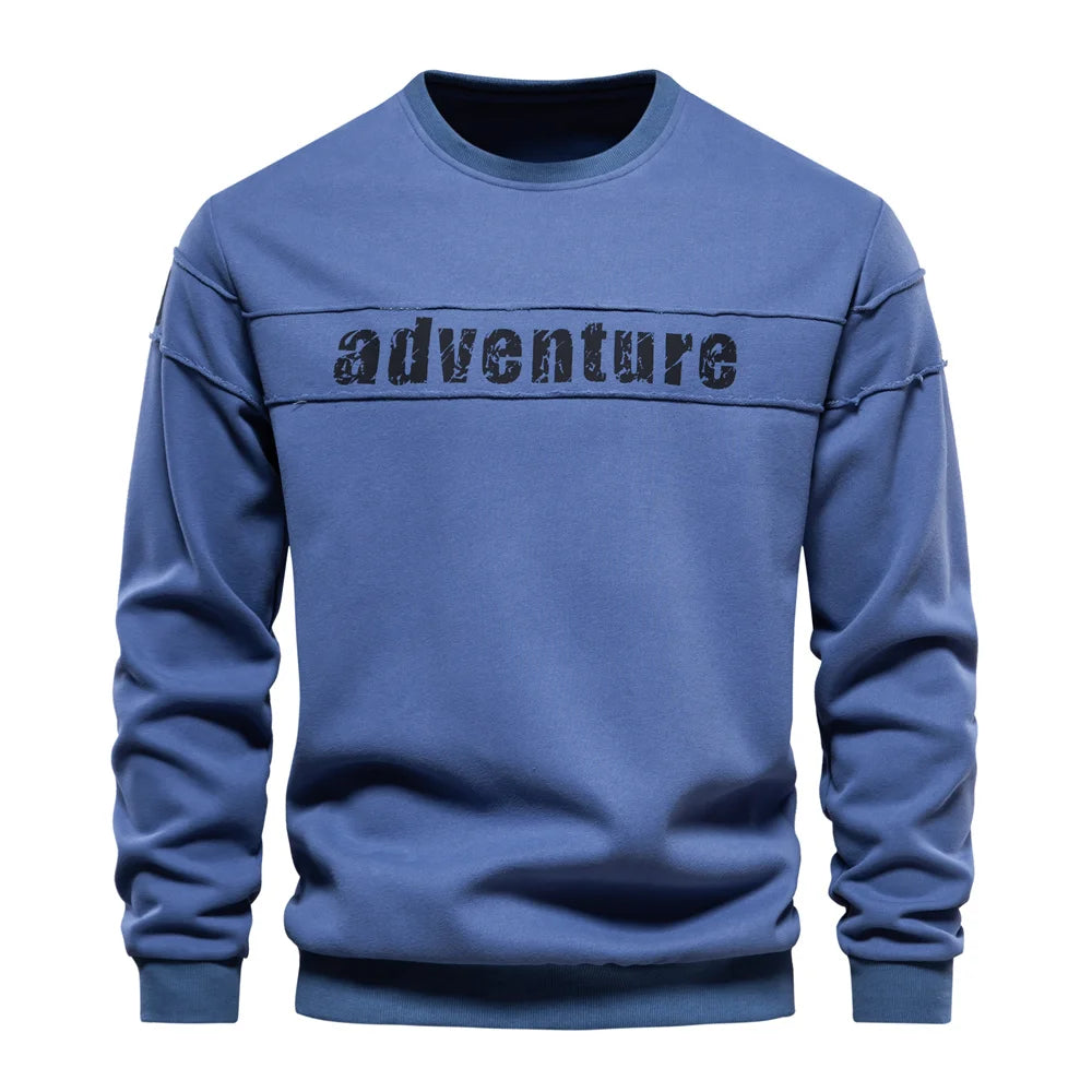 Suéter masculino AIOPESON azul com estampa 'adventure', ideal como moletom estampado para homens