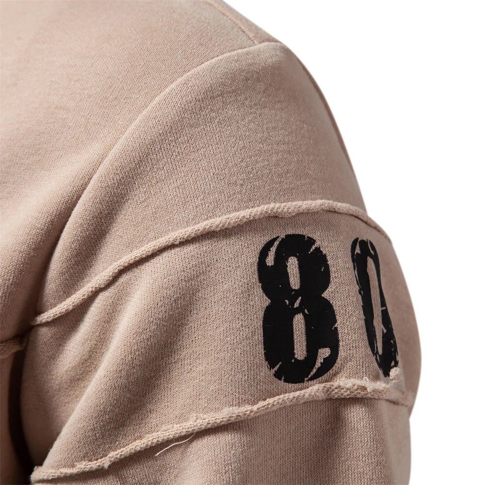 Suéter masculino AIOPESON em tom beige com estampa 80, ideal para o uso casual, moletom estampado para homens.