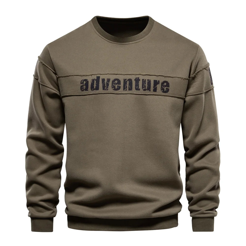 Moletom estampado para homens na cor verde com estampa 'adventure' no peito