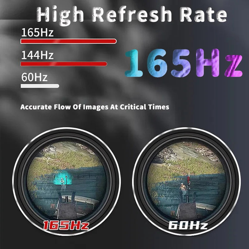 Monitor curvo de jogos 27 polegadas destacando a taxa de atualização de 165Hz para imagens fluidas