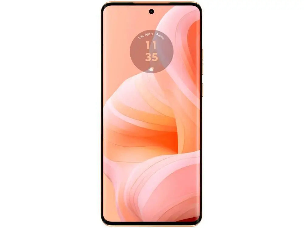 Smartphone Motorola Edge 40 Neo com tela AMOLED de alta definição e design elegante em tom de rosa