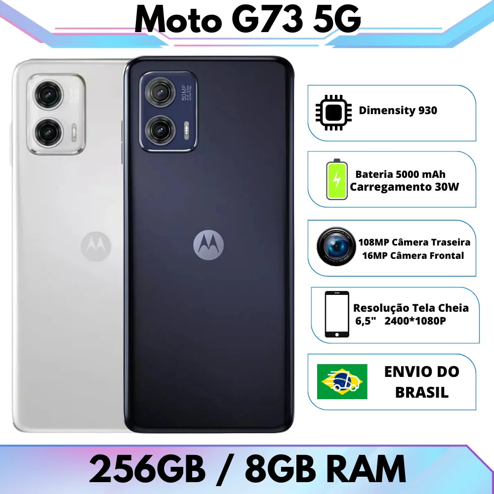Smartphone Moto G73 256GB com câmera de 108MP e bateria de 5000mAh para desempenho superior
