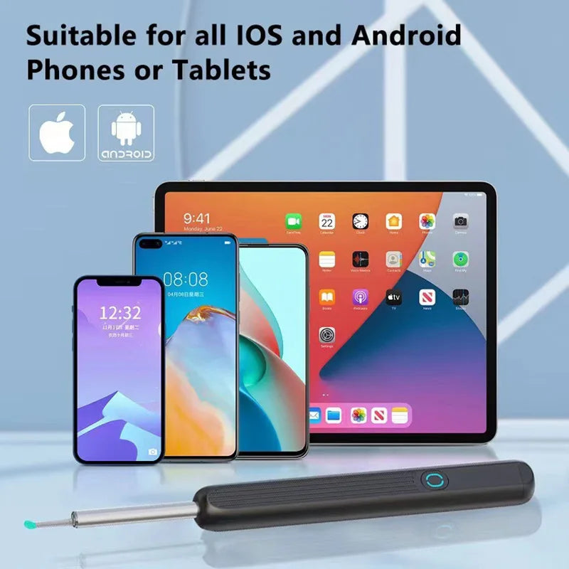 limpador visual inteligente para ouvido com câmera HD USB sem fio compatível com iOS e Android