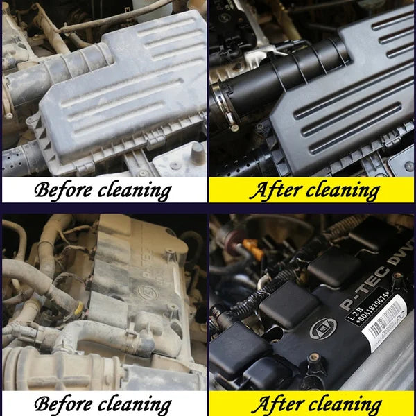 Comparação de antes e depois do uso do limpador de motor de carro da AIVC para limpeza eficaz