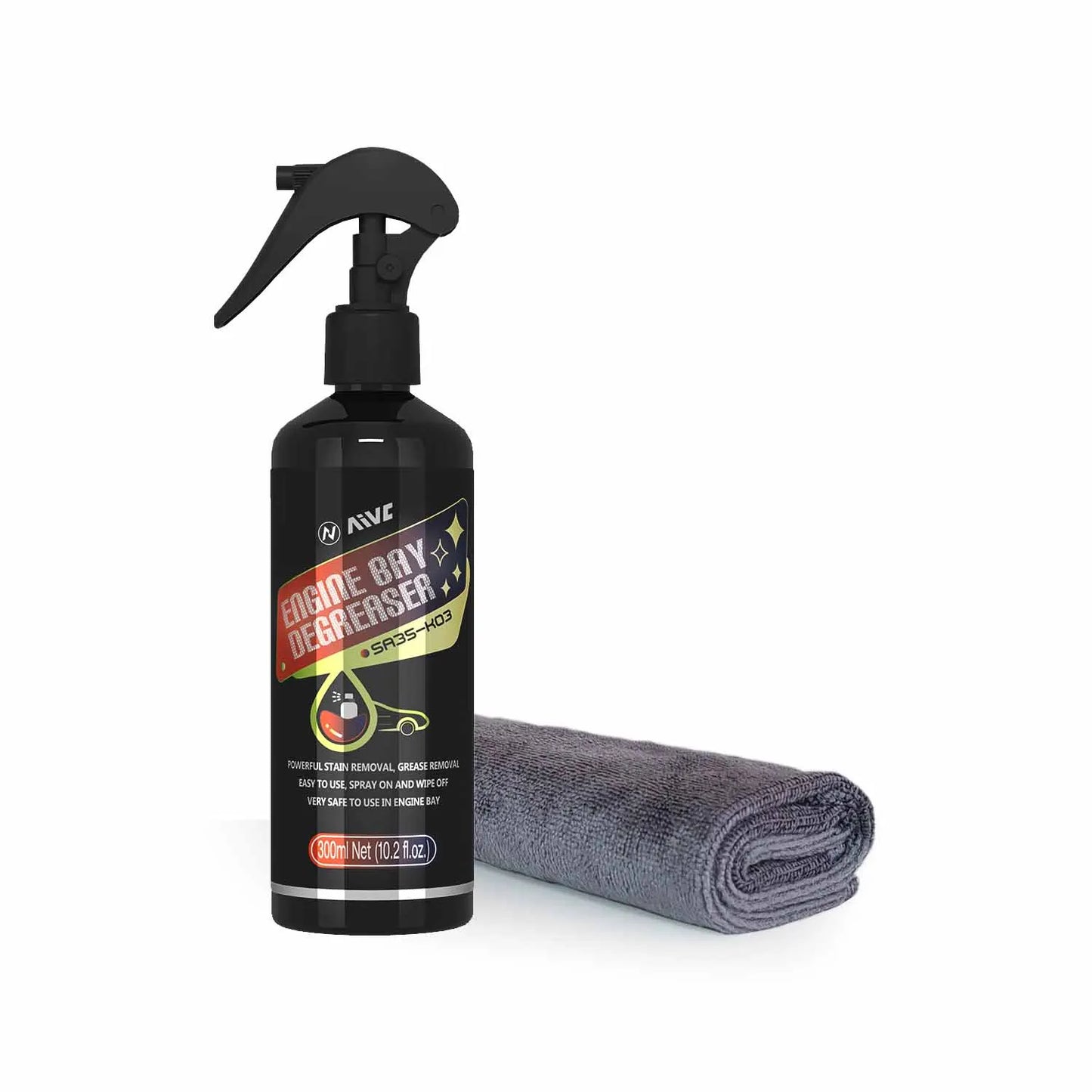 Limpador de motor de carro AIVC em frasco spray com pano de microfibra para limpeza fácil