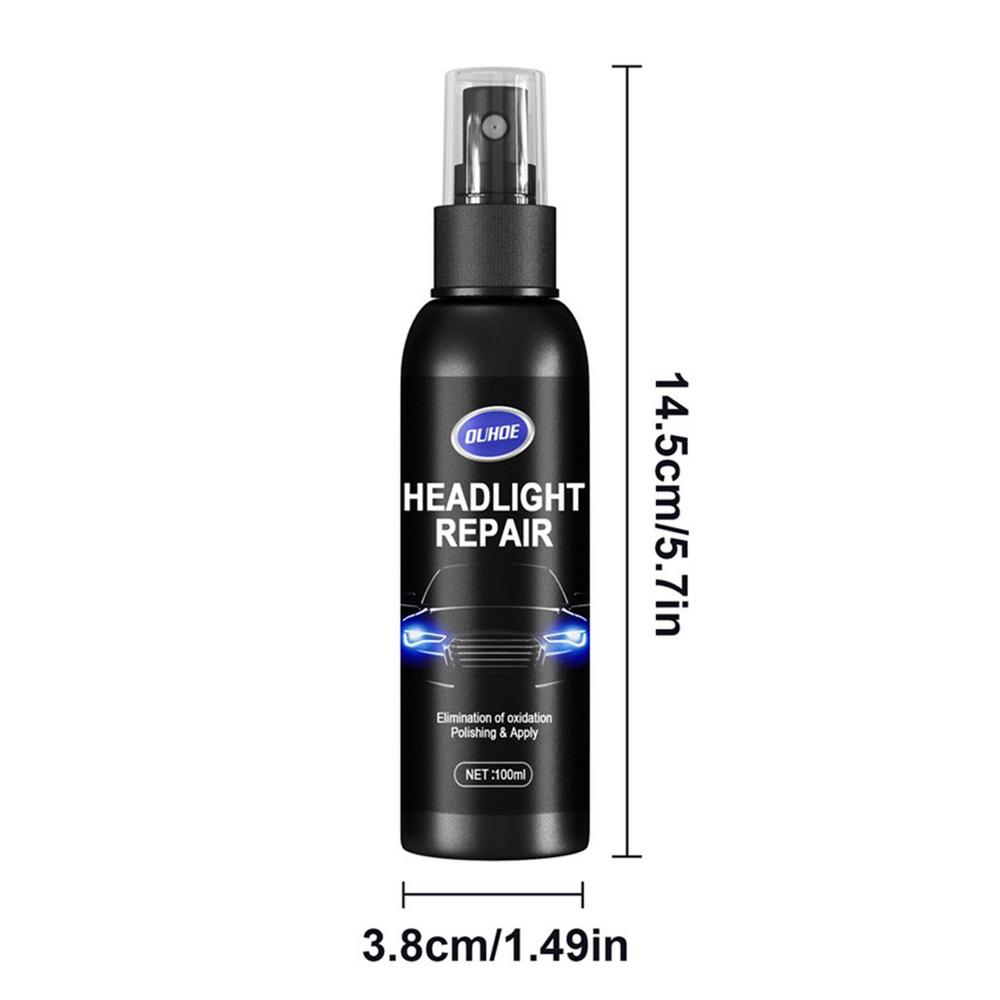 Líquido restaurador de farol carro em frasco spray de 100ml, remove oxidação e polido para faróis brilhantes