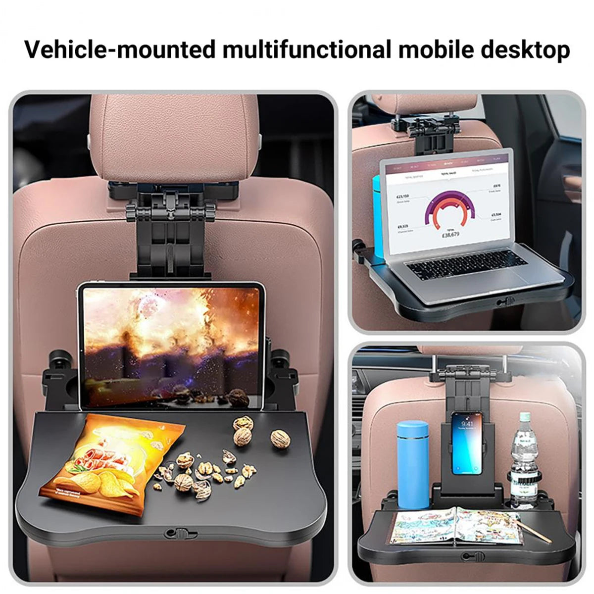 Organizador de banco traseiro para carro com mesa multifuncional para laptop e itens diversos
