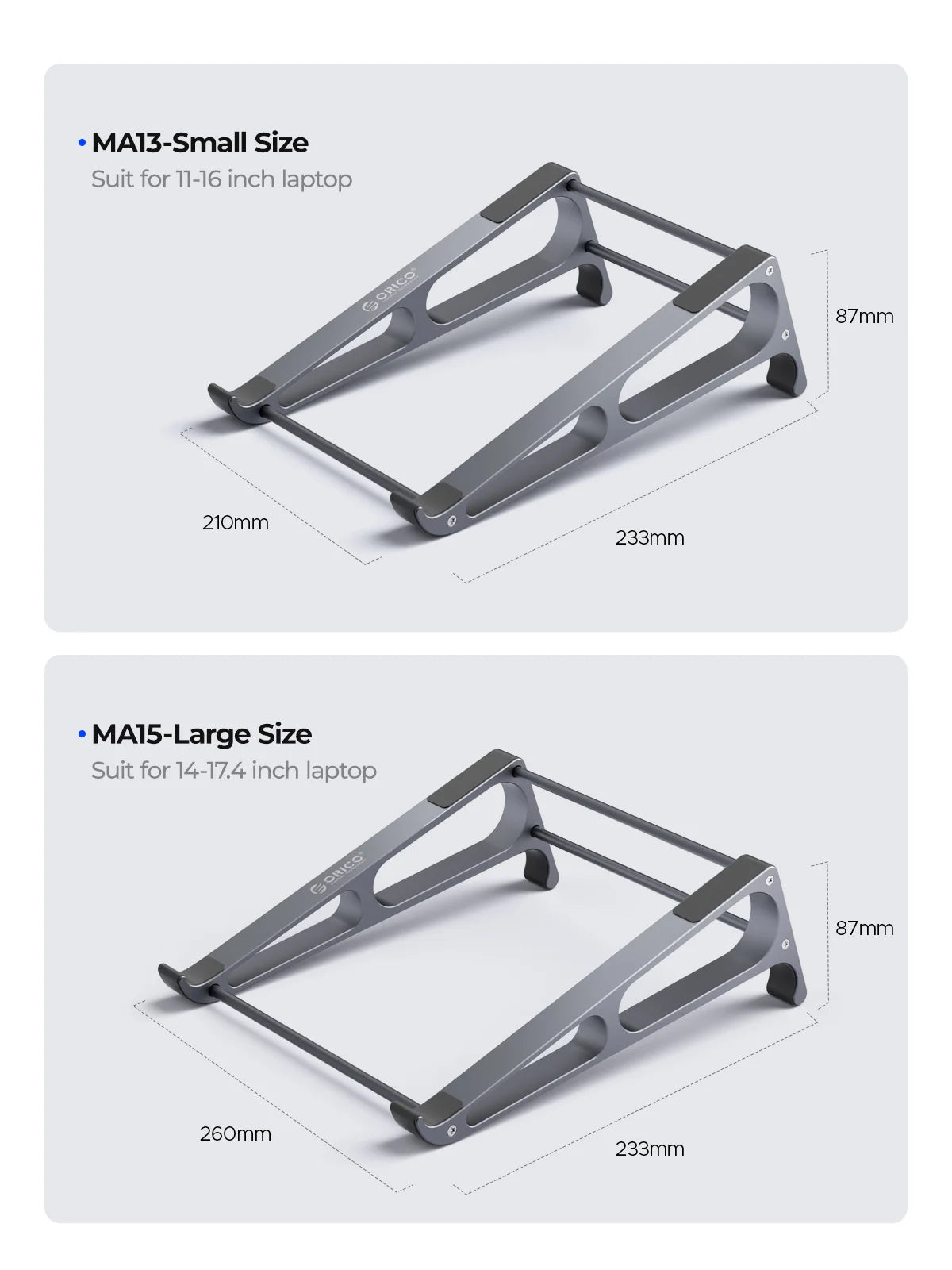 Suporte vertical para notebook ORICO ajustável para laptops de 11 a 17,4 polegadas em cores cinza