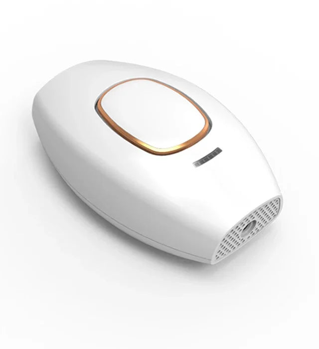 depilador a laser ipl permanente OUMONOKA branco portátil com acabamento dourado e janela de tratamento
