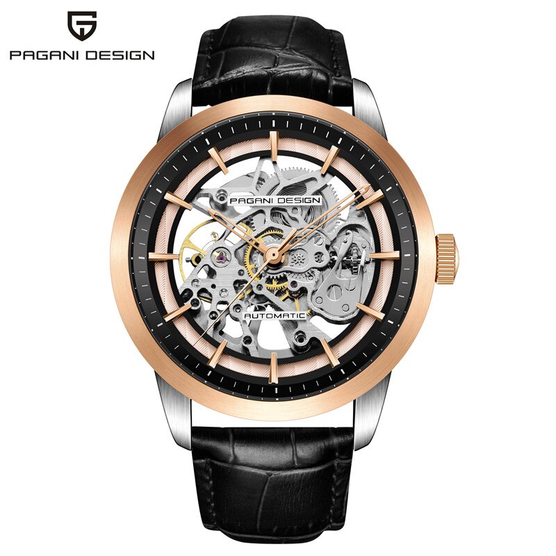 Relógio de couro luxo masculino PAGANI com design automático e mostrador transparente