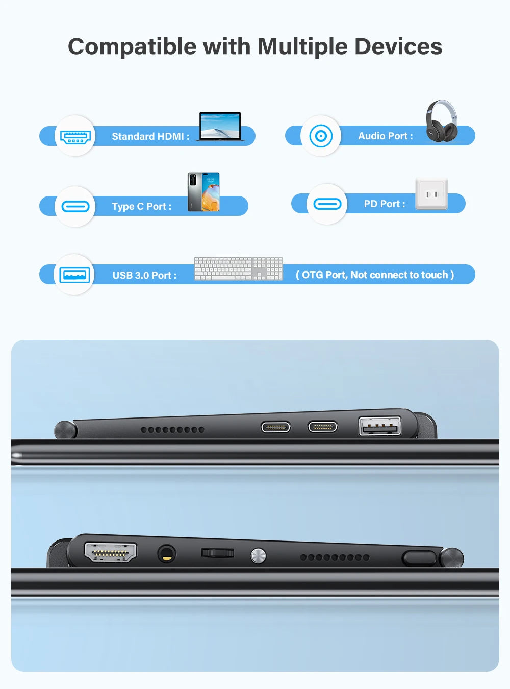 Monitor portátil UPERFECT com painel LCD IPS 15,6 polegadas, compatível com vários dispositivos