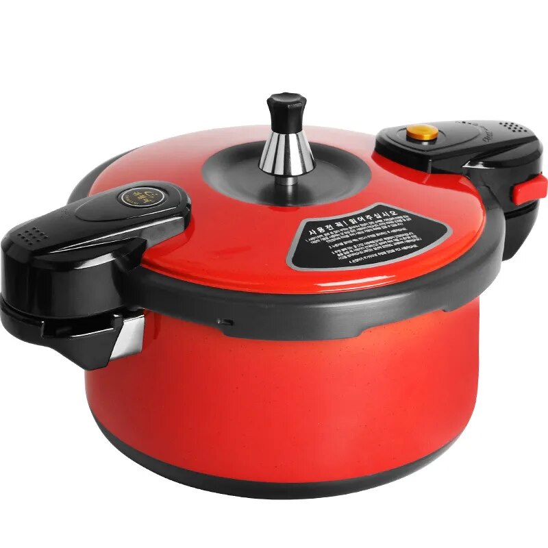 Panela de pressão à prova de explosão BETOHE em vermelho com design seguro e botão de liberação de vapor