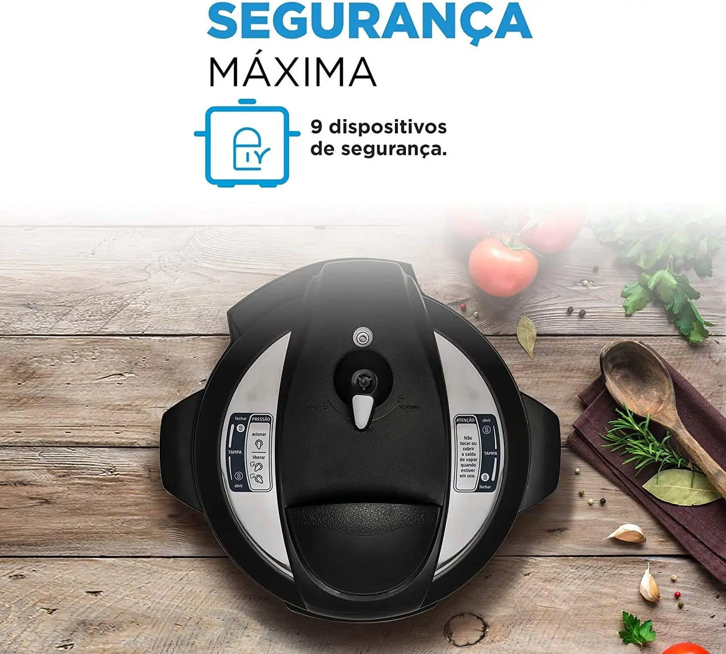Panela elétrica para cozinha rápida com 9 dispositivos de segurança, ideal para preparar refeições rapidamente