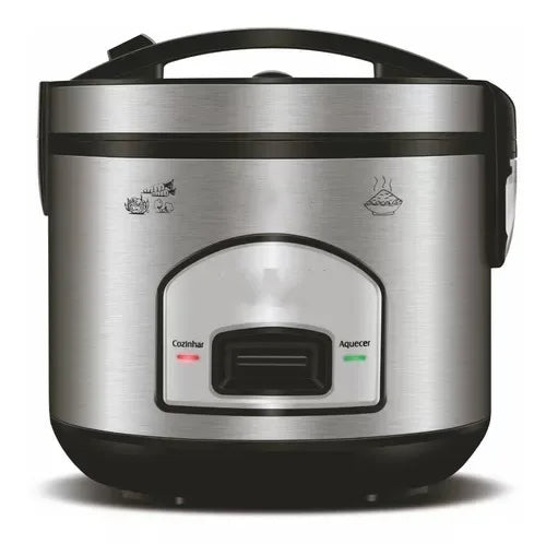 Panela PRATIC Rice 220V em aço inox com funções de cozinhar e aquecer alimentos