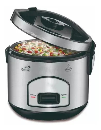 Panela PRATIC Rice 220V elétrica com tampa aberta, ideal para cozinhar arroz com legumes