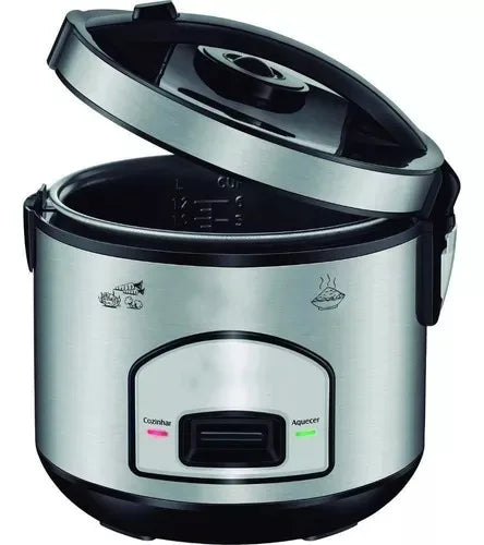 Panela PRATIC Rice 220V com revestimento em aço inox e funções de cozinhar e aquecer