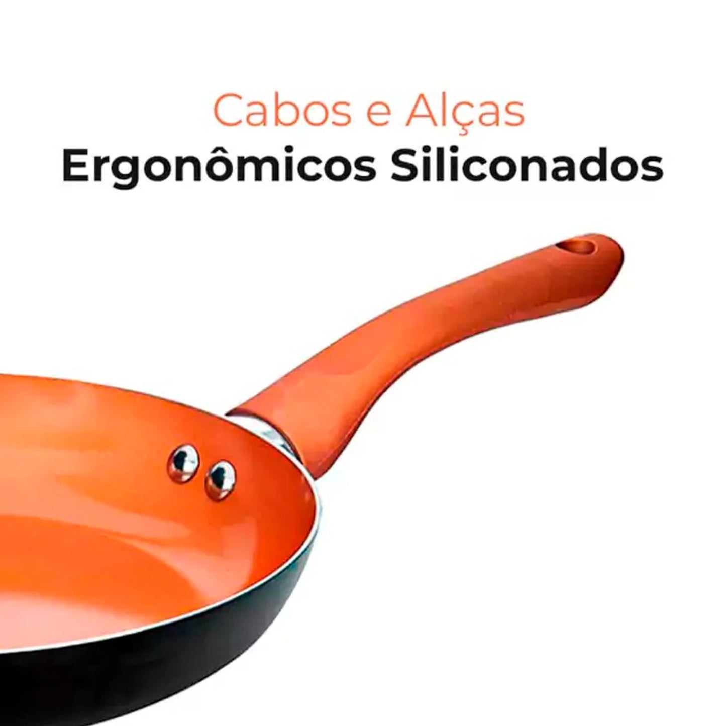 Conjunto de panelas de cozinha antiaderente com cabos e alças ergonômicos em silicone para maior conforto