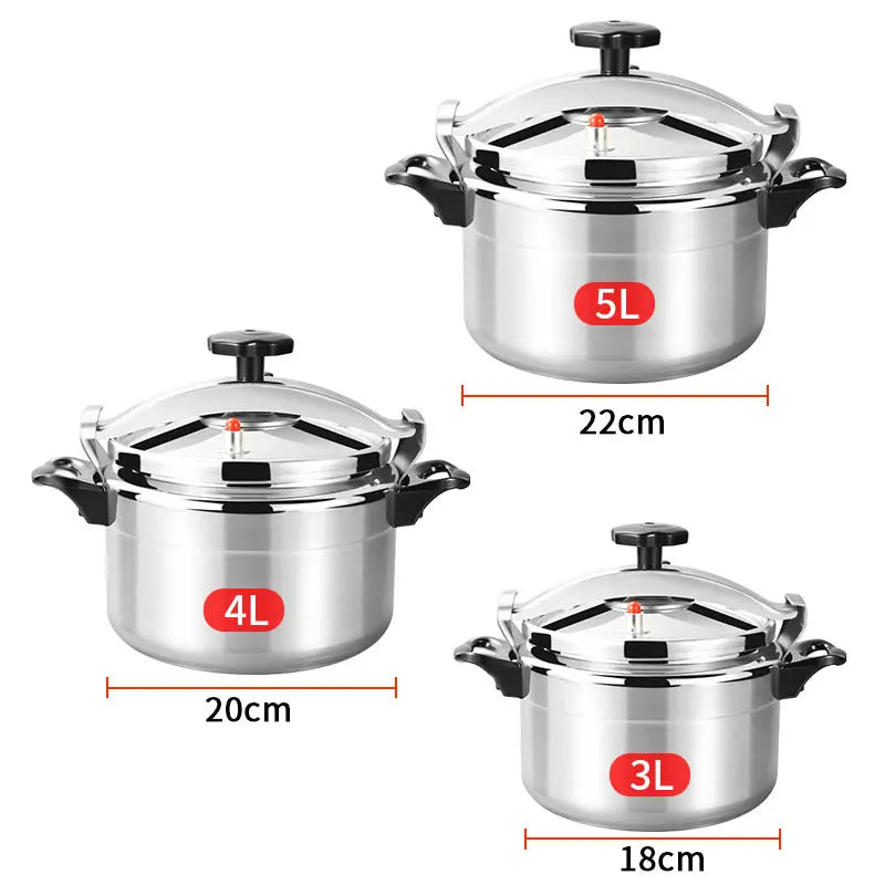 Conjunto de panelas de pressão de alumínio em três tamanhos, ideal para cozinhar refeições rápidas e saborosas