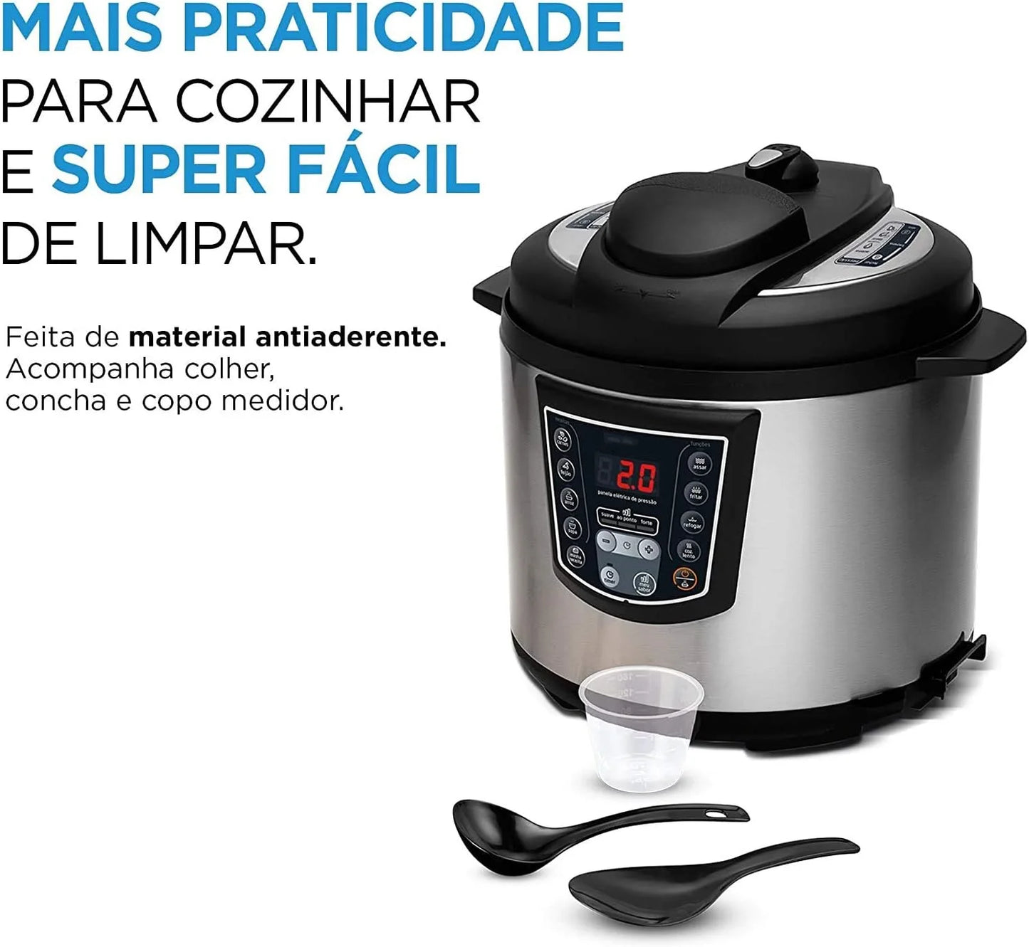 Panela elétrica para cozinha rápida com design elegante e painel digital para fácil controle de cozimento