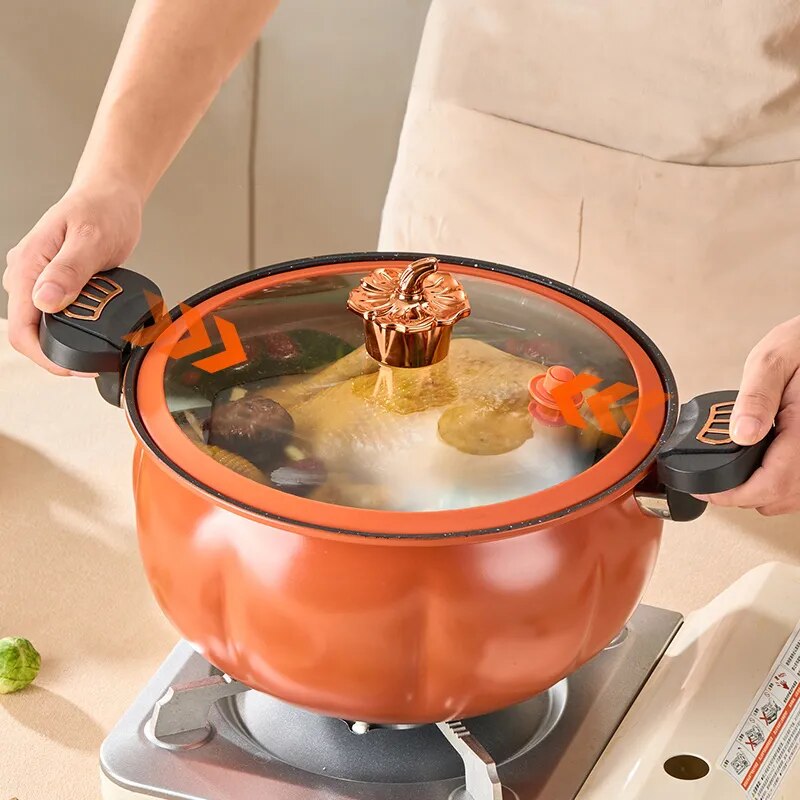 Panela de ferro multifuncional GIANXI com tampa de vidro e alças ergonômicas, ideal para preparar receitas variadas