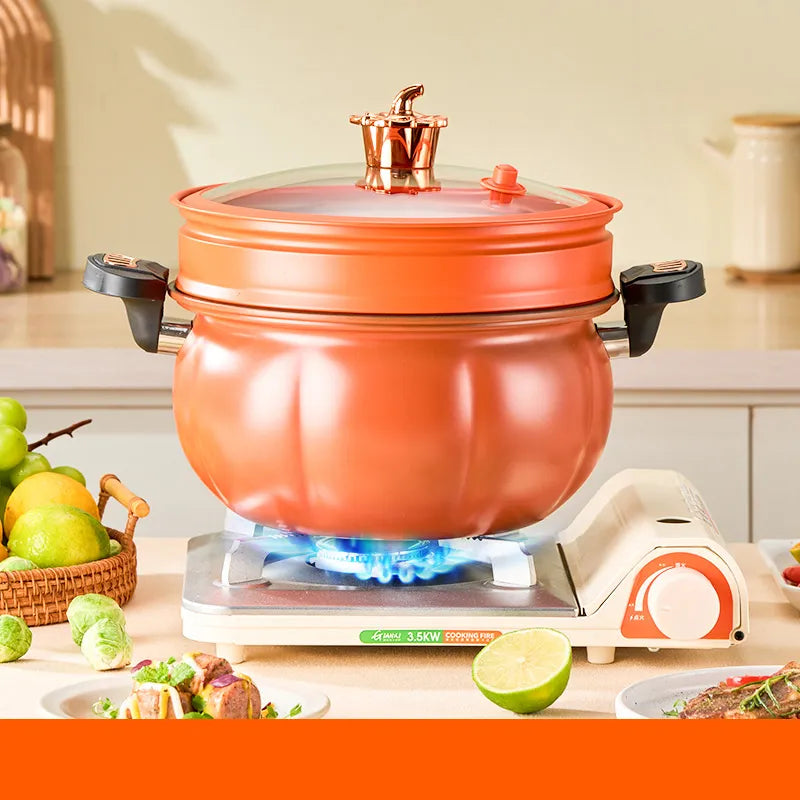 Panela multifuncional antiaderente GIANXI em uso com fogão, ideal para cozinhar diversas receitas