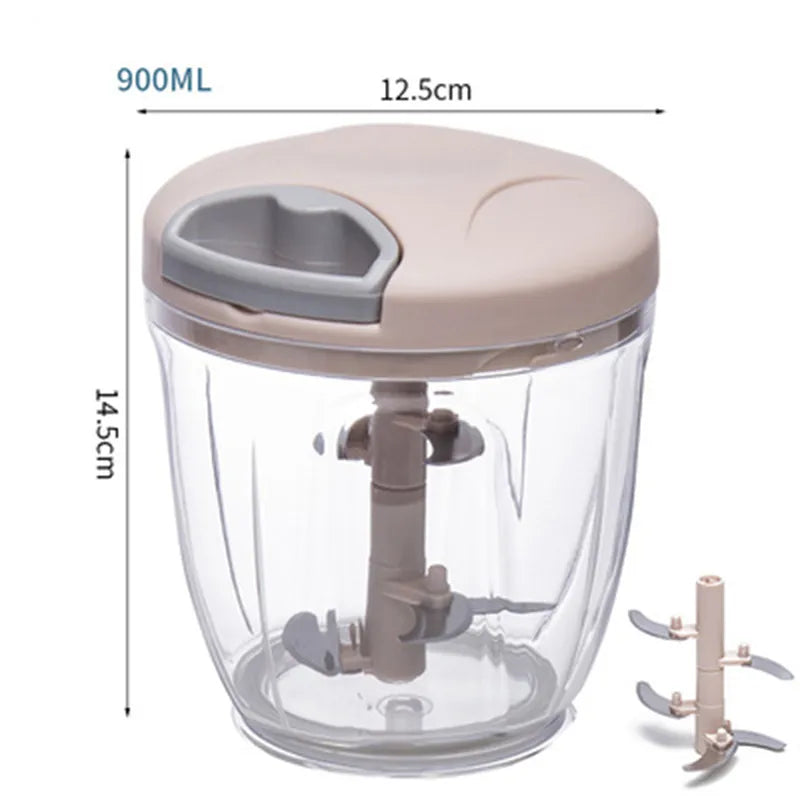Picador de vegetais manual giratório KAURIJIA com recipiente de 900ml e lâminas afiadas para cortes precisos