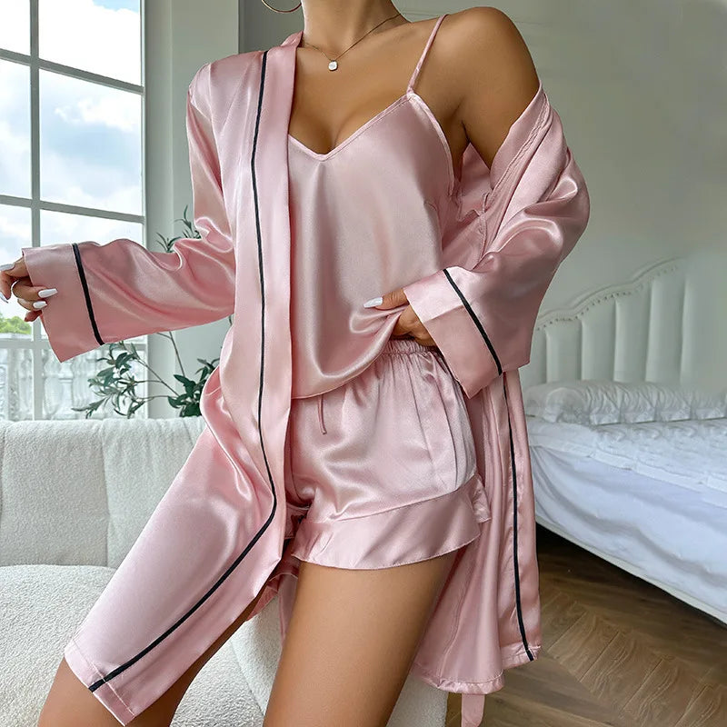 Pijama feminino cetim elegante em rosa com blusa de alça e short confortável da MSCHUH