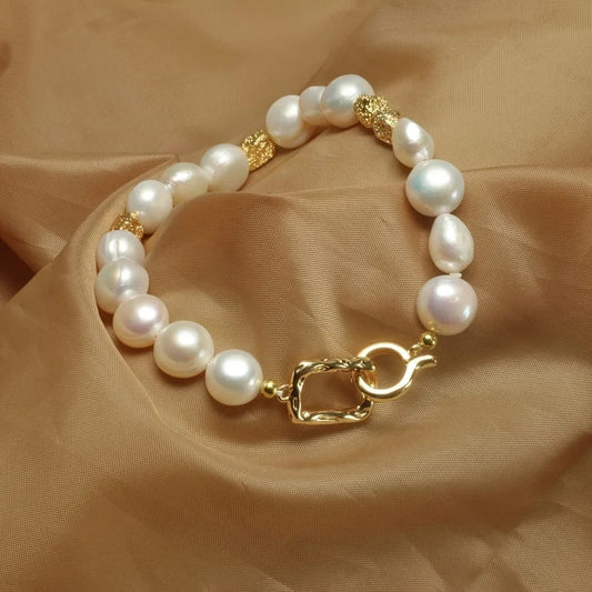 Pulseira feminina YWYC com pérolas barrocas naturais e fecho dourado pulseira barroca natural atacado