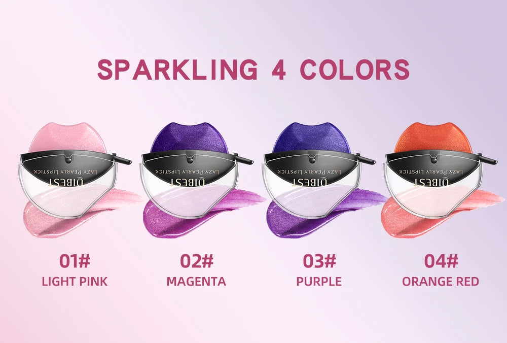 Quatro cores de batom sólido QIBEST, incluindo batom nude fosco, magenta, roxo e vermelho laranja