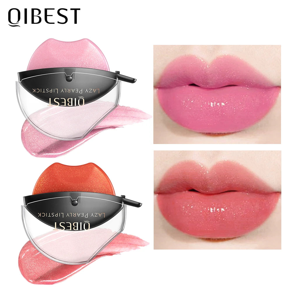 Batom Sólido QIBEST nas cores rosa e laranja, ideal para o look com batom nude fosco