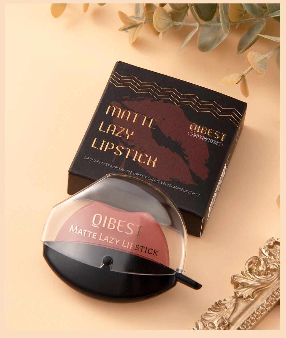 Batom preguiçoso inovador QIBEST em embalagem com design elegante, ideal para make matte