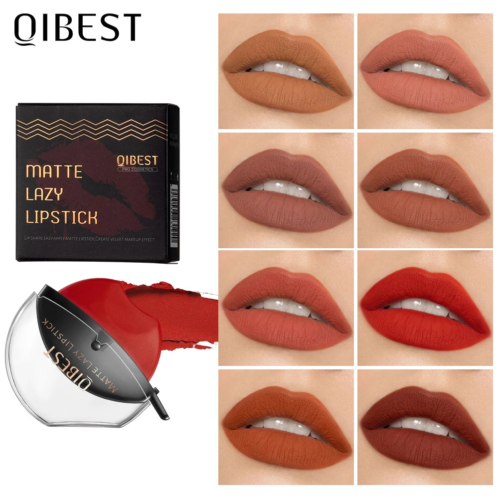 Batom preguiçoso inovador QIBEST em diversas cores com acabamento matte e textura suave nos lábios