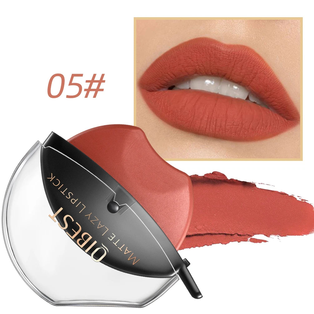 Batom Sólido QIBEST preguiçoso inovador com acabamento matte e cor 05# para lábios vibrantes