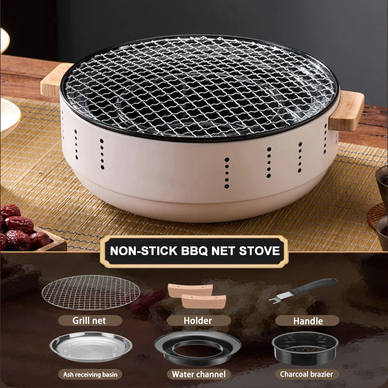 Fogão a carvão com rack de churrasco isolado e acabamento em não aderente, ideal para grelhados perfeitos