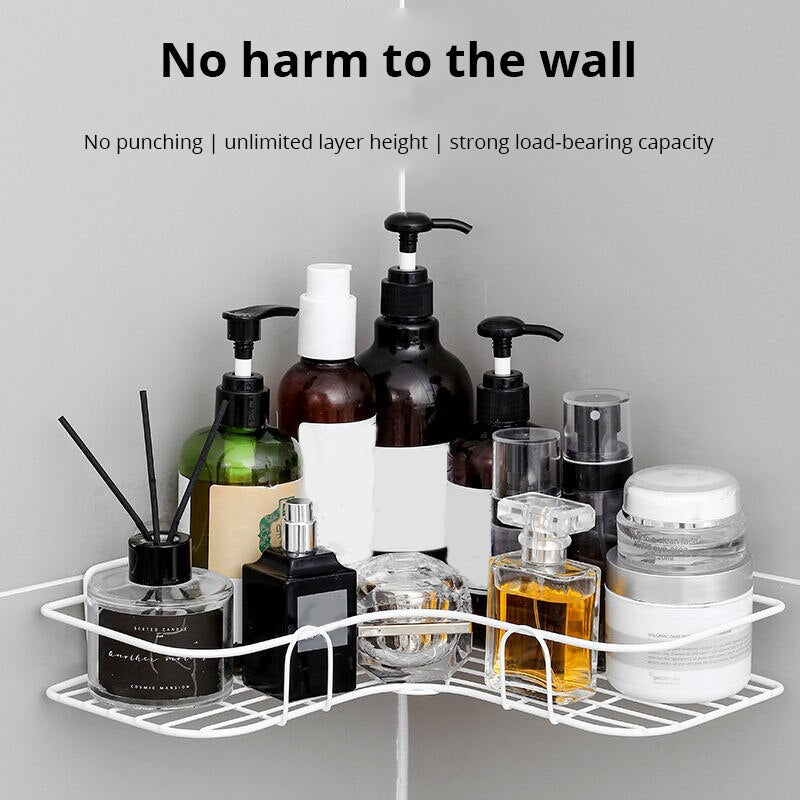 Rack multiuso para banheiro em metal branco, ideal para armazenar produtos de higiene e beleza