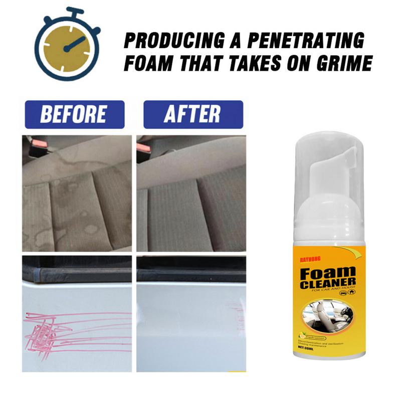 Spray de limpeza automotiva POWER CLINING em embalagem, mostrando resultados antes e depois na limpeza de superfícies