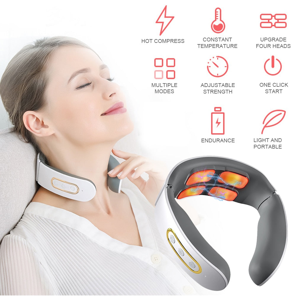 Massageador cervical portátil CAMMUO com compressa quente para relaxamento vértebra cervical e múltiplos modos