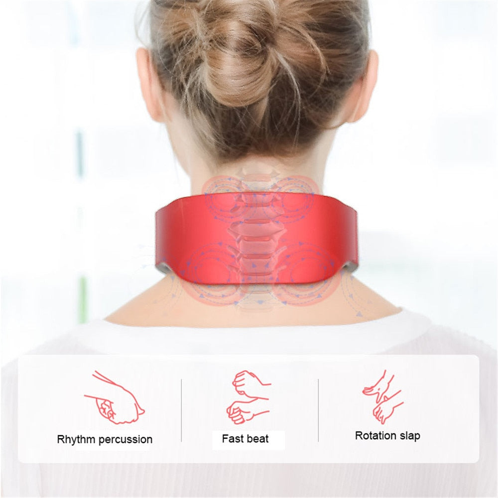 Massageador cervical portátil CAMMUO em vermelho, ideal para relaxamento vértebra cervical com diferentes modos de massagem