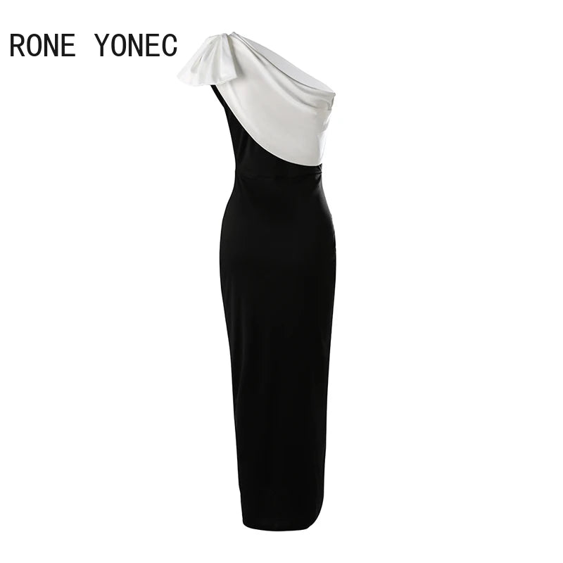 Vestido formal feminino da SDXINZHRUN com alça única e design elegante em preto e branco